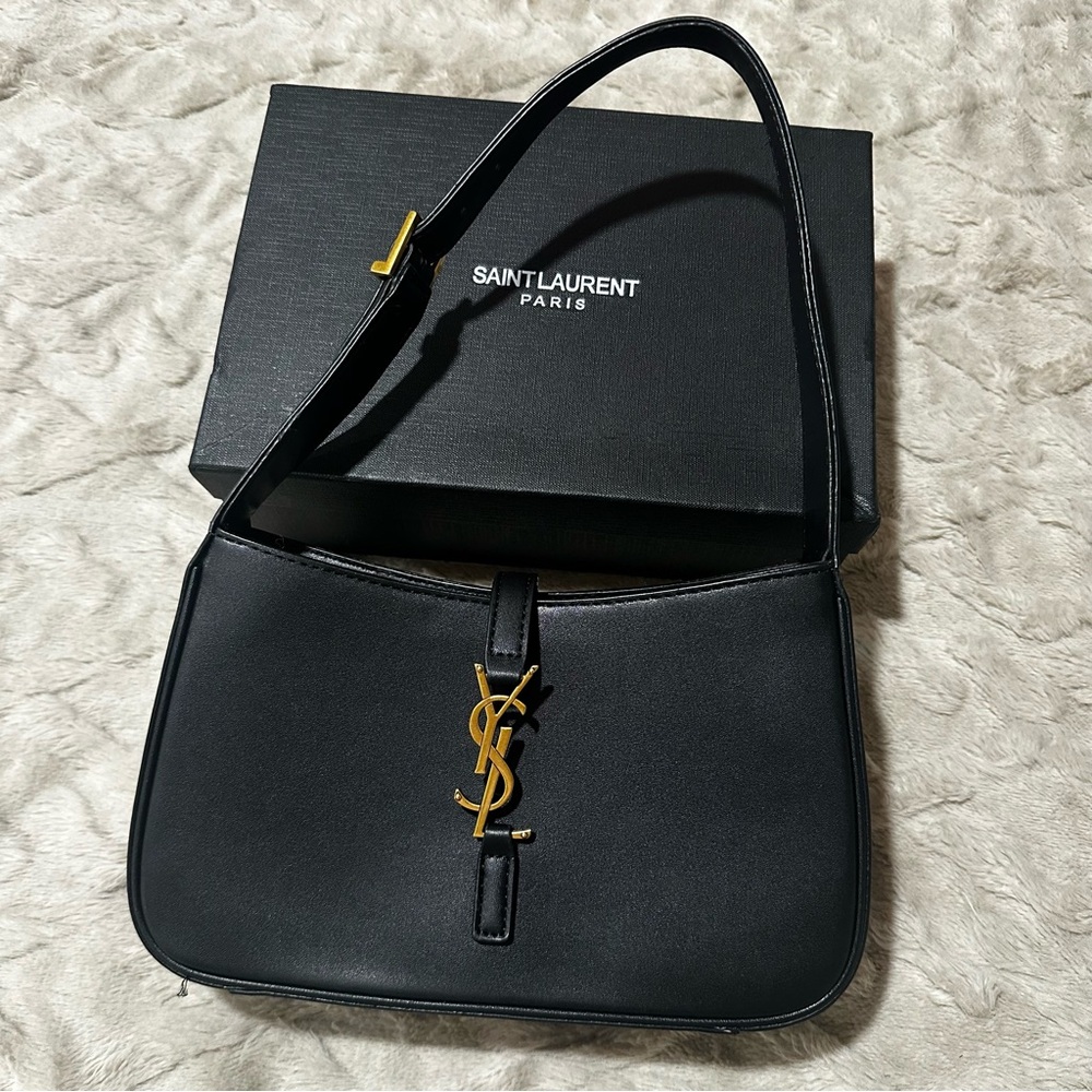 Saint Laurent FENCE Black Leather Bag with Gold Logo